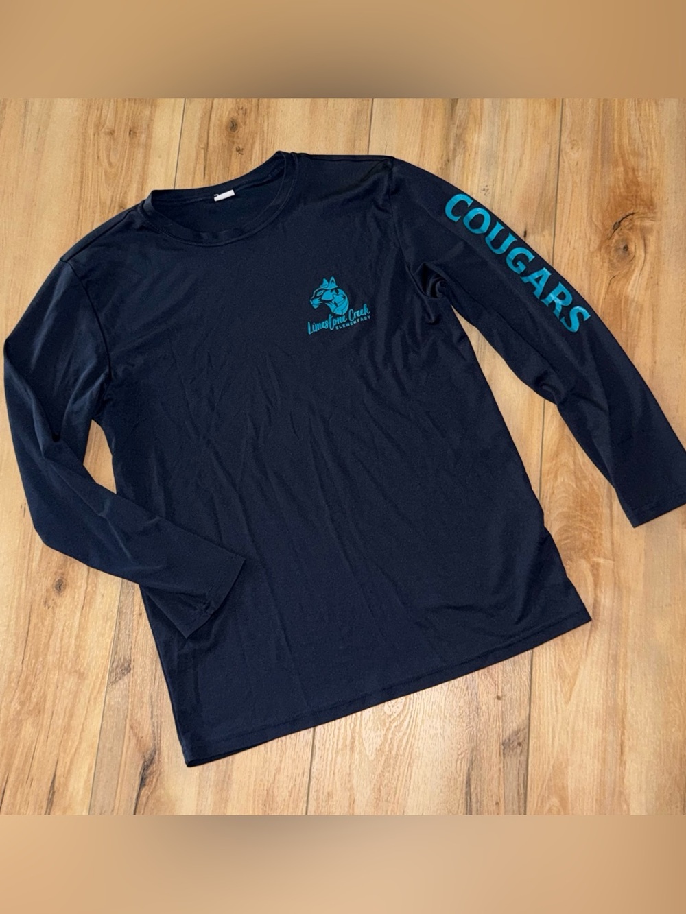 Cougars Long Sleeve DriFit Tee Teal Logo Youth XL Limestone Creek Elementary